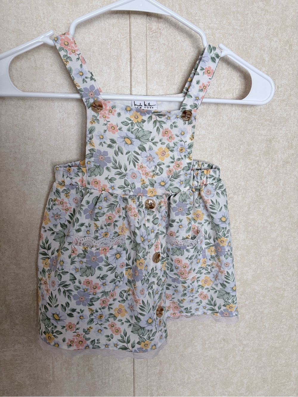 Nicole Miller Floral Overall Skirt - White with Pink, Lavender & Yellow Flowers